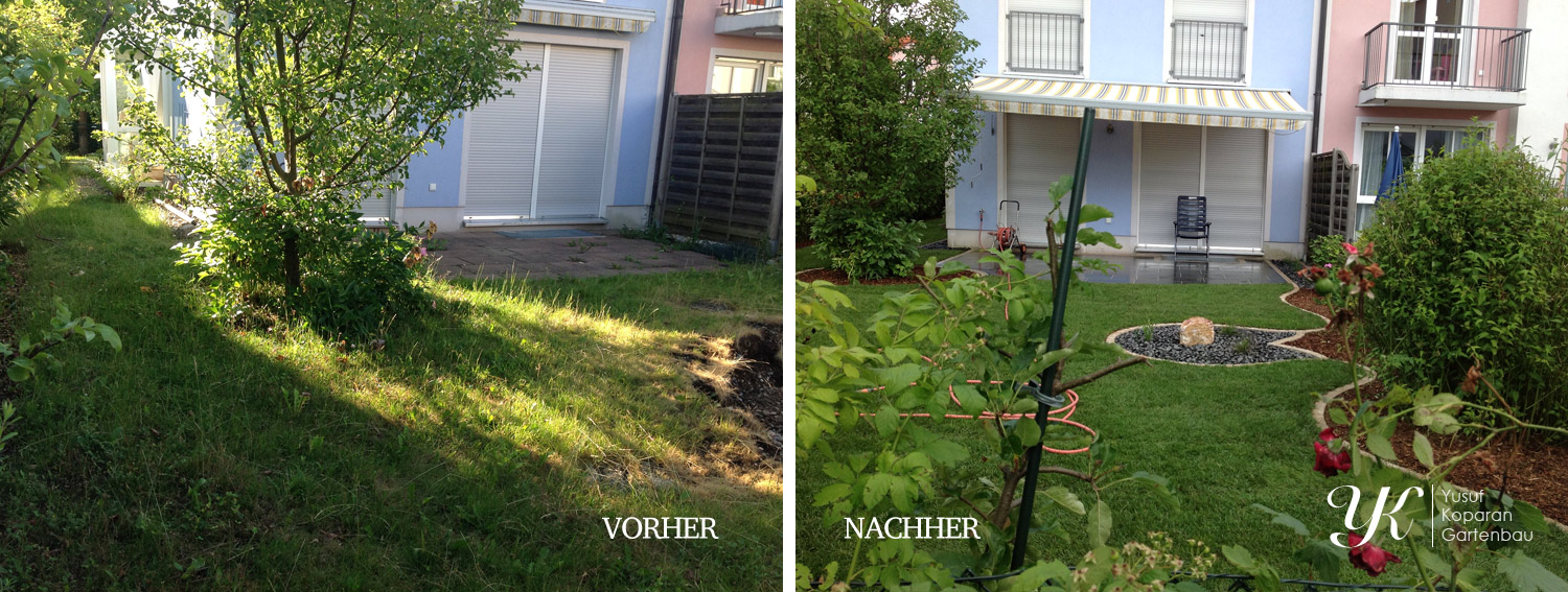 Rasenpflege vorher/Nachher Gartengestaltung München